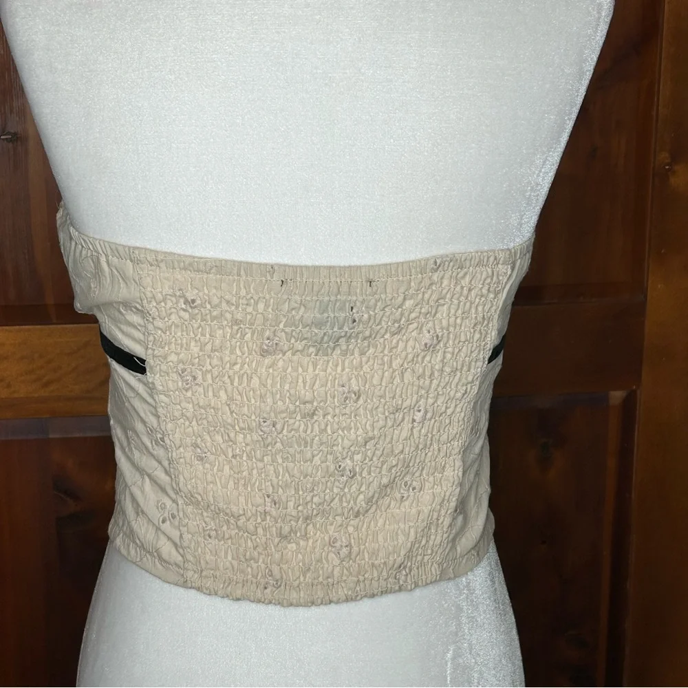 Forever 21 Eyelet Crop Top w Blk Velvet Ribbon Accent Coquette Fairycore Y2K - Picture 4 of 16